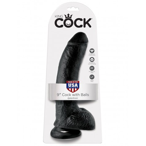Чёрный фаллоимитатор 9" Cock with Balls - 22,9 см.
