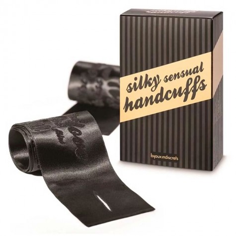 Черные ленты для связывания SILKY SENSUAL HANDCUFFS